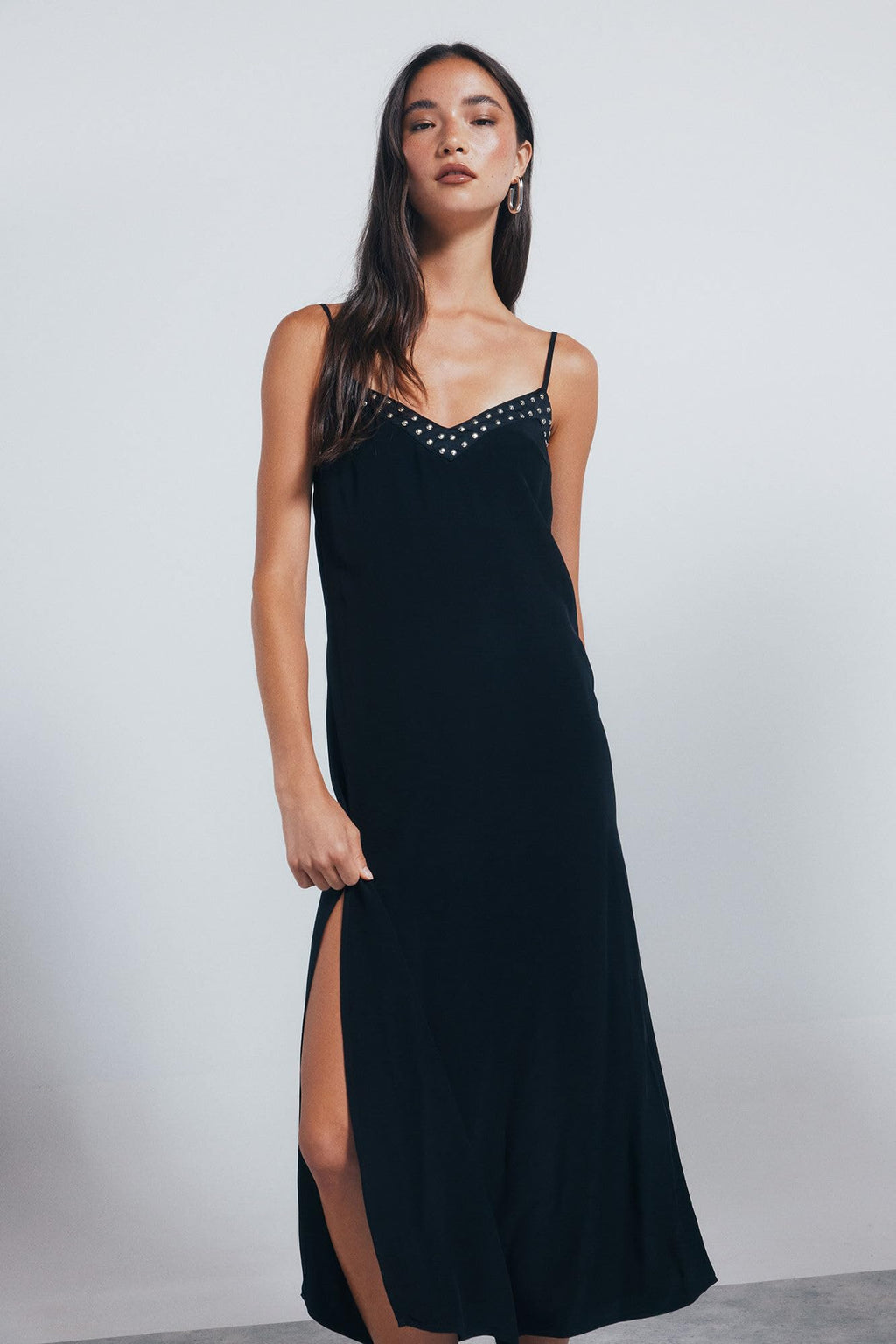 Springfield Midi Strappy Dress with Studs Vestido De Tirantes, Negro, 34 para Mujer