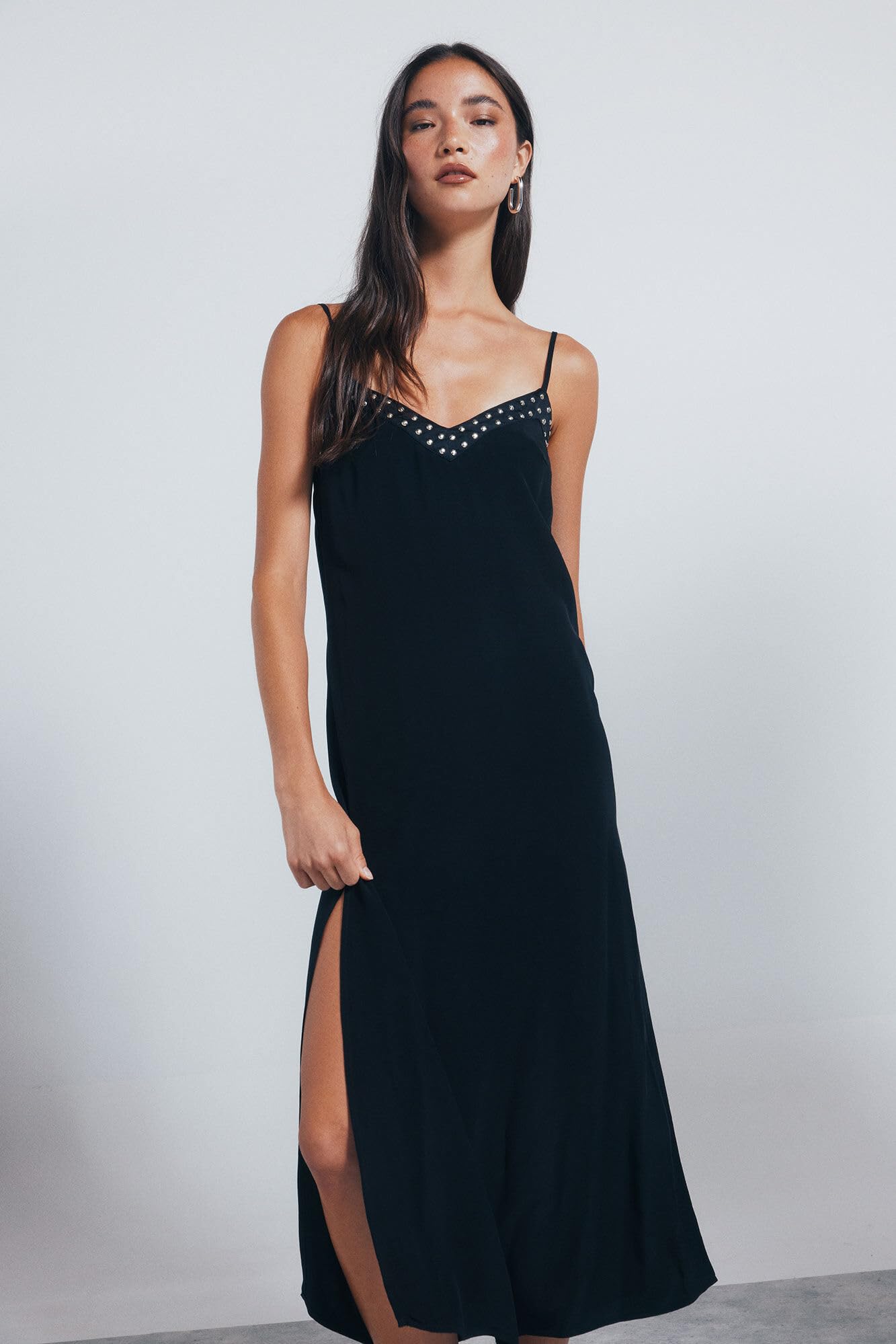 Springfield Midi Strappy Dress with Studs Vestido De Tirantes, Negro, 34 para Mujer