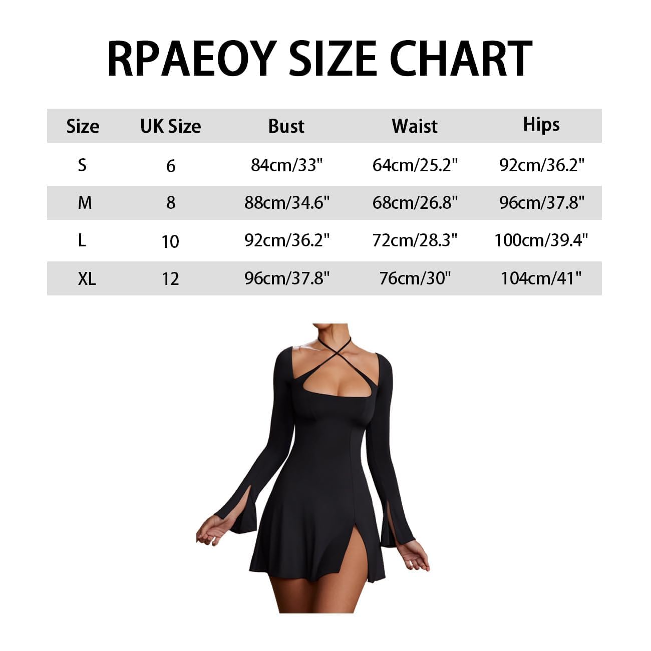 RPAEOY Vestido Mujer Elegante Manga Larga Correa Cruzada Cuello Cuadrado sin Espalda Mini Ajustado de Classy Retro Color Sólido Cóctel Vestidos de Noche Fiesta Clubwear Ceremonia Dress (Negro,L)