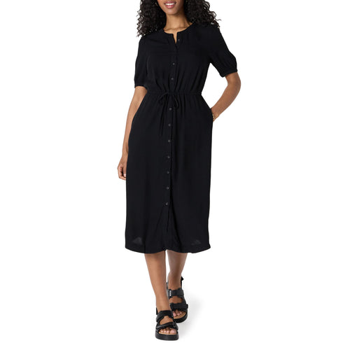 Amazon Essentials Vestido Midi Acampanado de Media Manga y Cintura para Mujer, Color Negro, Talla XL