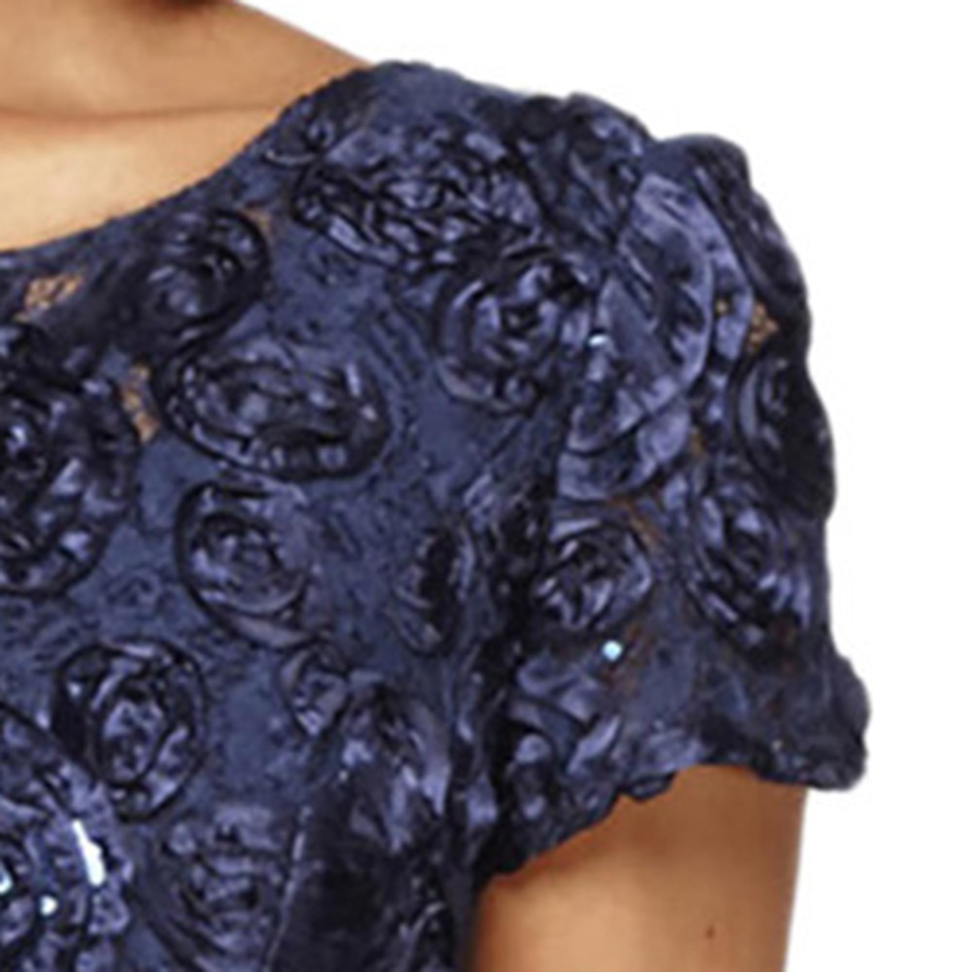 Alex Evenings Long Rosette Mother of The Bride Dress with Short Sleeves, Formal Gown, Wedding Guest Vestido para Madre de la Novia, Marino, 12 para Mujer