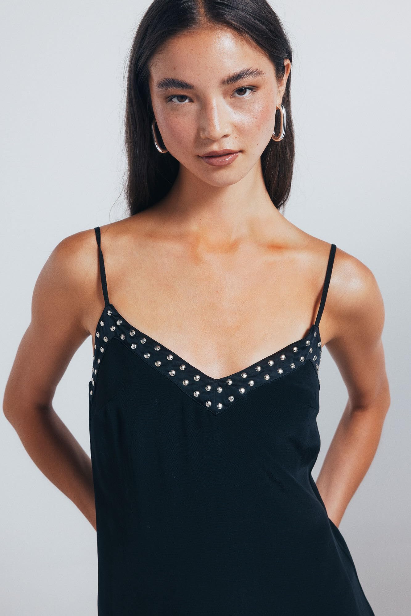 Springfield Midi Strappy Dress with Studs Vestido De Tirantes, Negro, 34 para Mujer