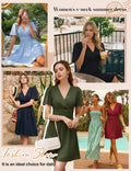 HEEKPEK Vestidos Verano Mujer Manga Corta Cuello en V Vestido de Mujer Elegante Corto Dress de Mangas Mariposa Cintura Alta Elástica Mini Vestido Sueltos Casual (Burdeos, L)